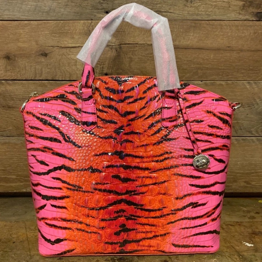 Brahmin Lg Duxbury Pink Feline Ombre Tiger Print Satchel